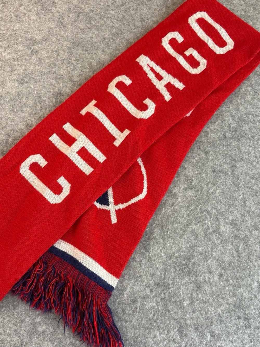 Chicago Red Knit Scarf with White Lettering